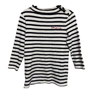 Talbots Ooh La La French Embroidered Striped Top T-Shirt Black White Mockneck XS